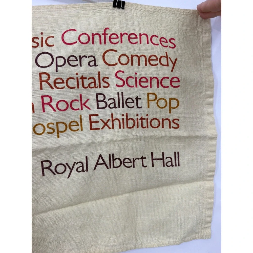 Royal Albert Hall London Souvenir Tea Towel 100% Linen Union Made in UK Cream